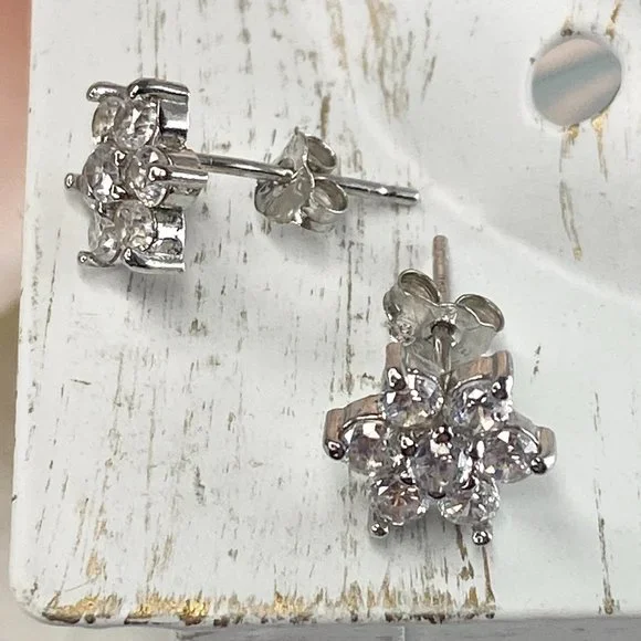Sterling Silver Star Cubic Zirconia Stud Earrings - Picture 8 of 9
